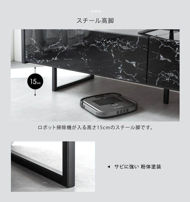 幅240cm ガラストップ 大理石調 テレビ台 国産 完成品 鏡面 マーブル柄 【超大型商品】【搬入設置込み】〔49100117〕