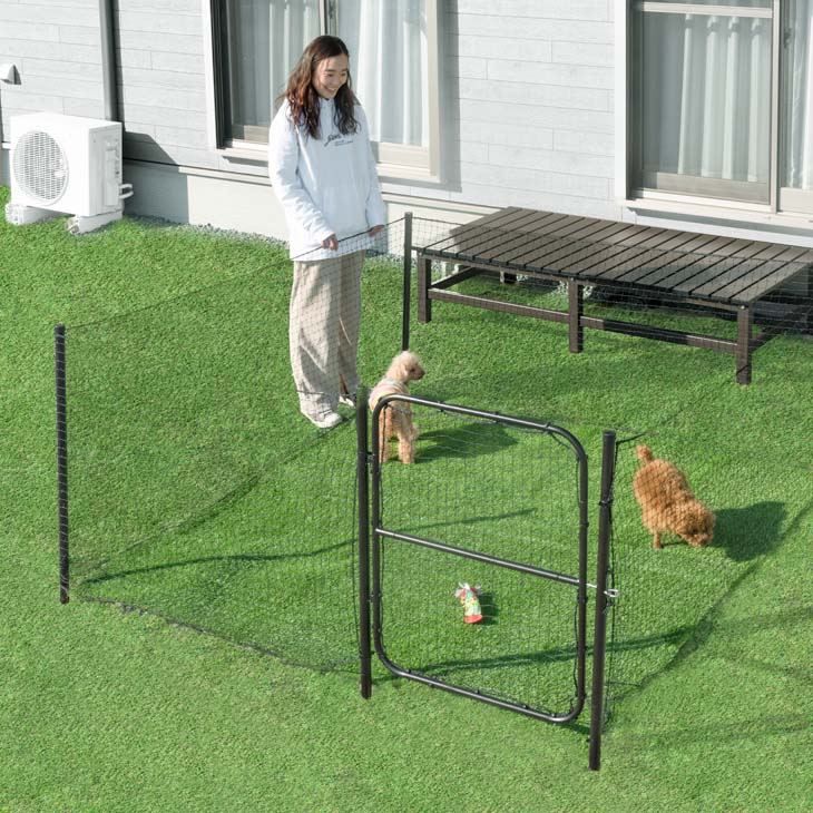 穴あけ器付属】ドア付きドッグランセット 長さ8m 高さ90cm