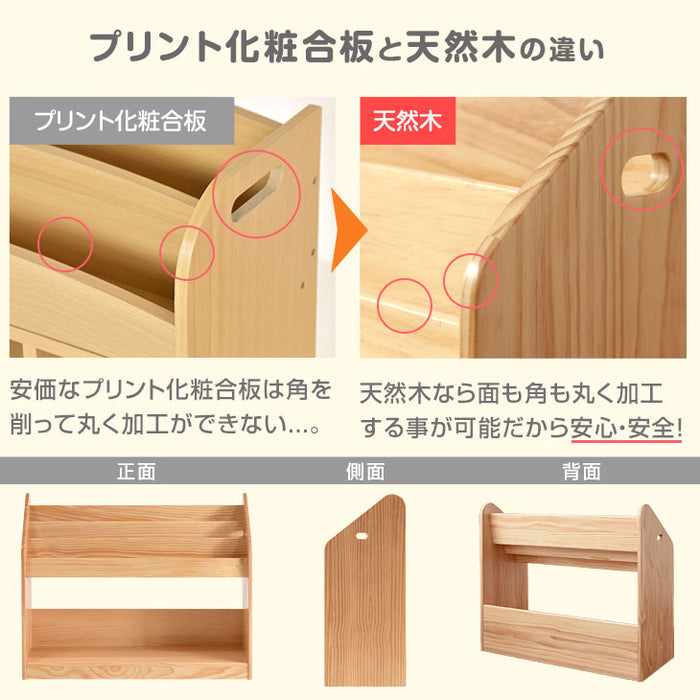 [幅90cm] 現役ママが考えた! 絵本ラック ワイドタイプ 絵本棚 大容量 天然木 おもちゃ収納 絵本 3段〔64900004〕