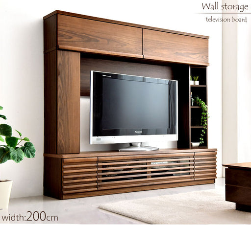 幅198cm 壁面収納 テレビ台 木製【超大型商品】〔71020046 