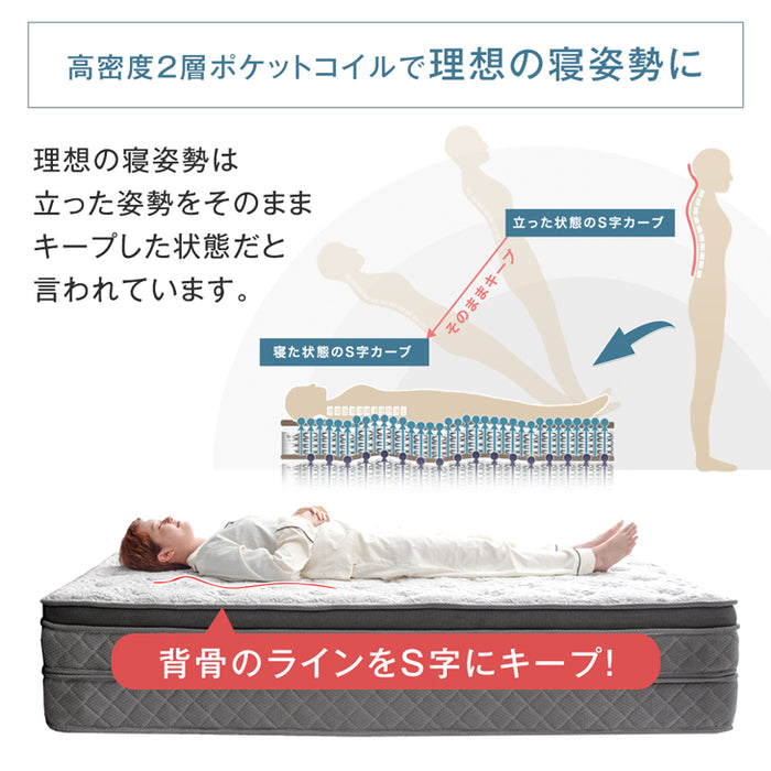 [ダブル] 超極厚35cm Wポケットコイルマットレス 抗菌 防ダニ 防臭 3Dメッシュ 体圧分散〔77500007〕