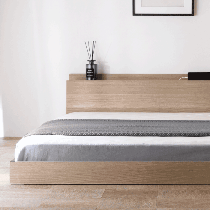 セミダブル] ローベッド 2口コンセント付き宮棚 ポケットコイル