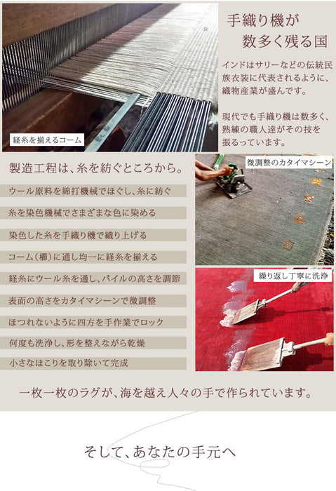 60×90cm 玄関マット 手織り ウールラグ  長方形 厚手 ウール100％ 〔87250024〕