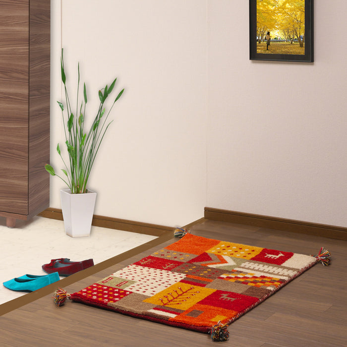 45×75cm 座布団 玄関マット 手織り ウールラグ 45×75 長方形 厚手 ウール 100％ マット ラグ 〔8725007200〕