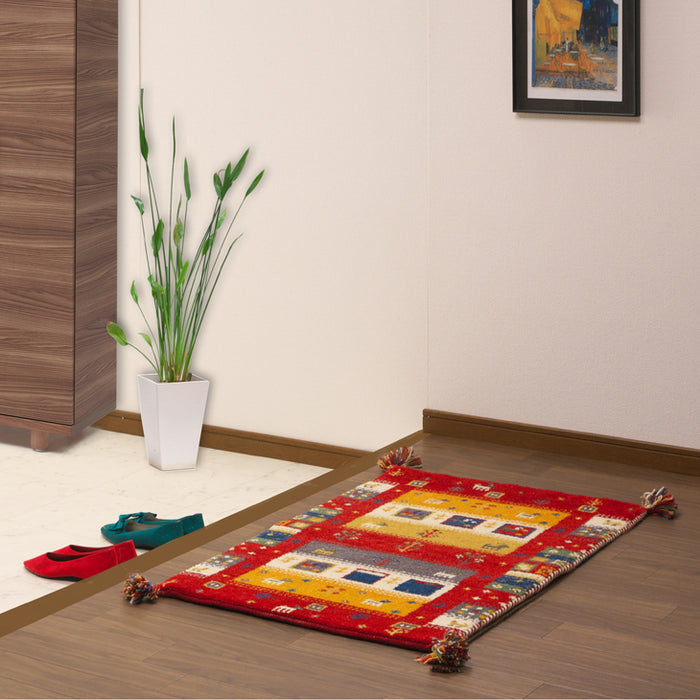 45×75cm 座布団 玄関マット 手織り ウールラグ 45×75 長方形 厚手 ウール 100％ マット ラグ 〔87250074〕