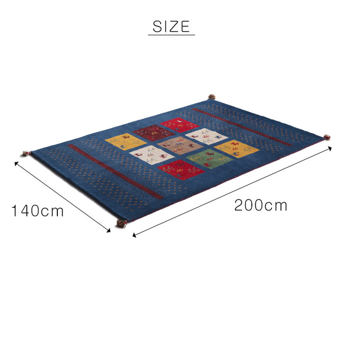 140×200cm 手織り インドギャベ ウールラグマット 長方形 厚手 ウール100％ グラデーション 北欧 カーペット ギャッベ  絨毯〔87250089〕