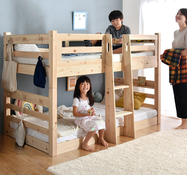 お得セット］現役ママが考えた 九州産ひのき使用 二段ベッド 高