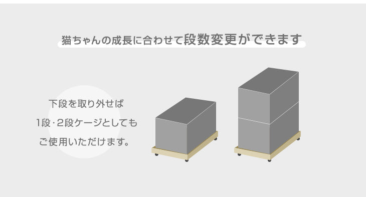 キャットケージ クリアボウル付 3段 幅69センチ ハンモック フードボウル ステップ台 キャスター付き〔52800015〕