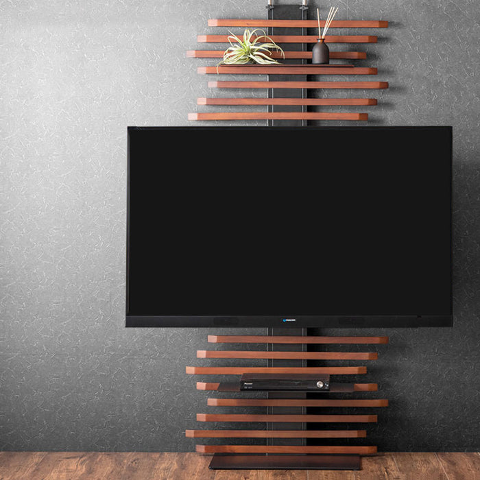 [32～65インチ対応] 天然木 突っ張り式 テレビスタンド 上下/左右首振 壁寄せ 大型テレビ 対応 〔45400061〕