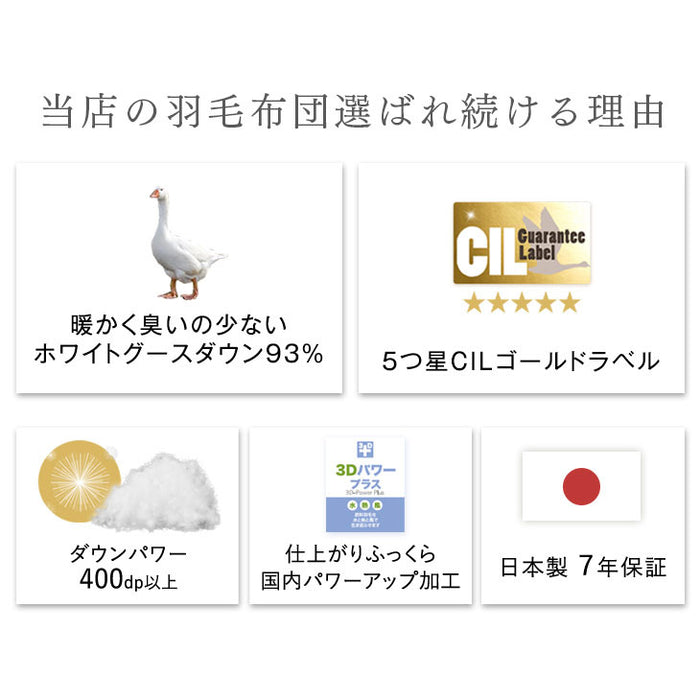 シングル] 柄任せ 羽毛布団 ホワイトグースダウン93％ CIL