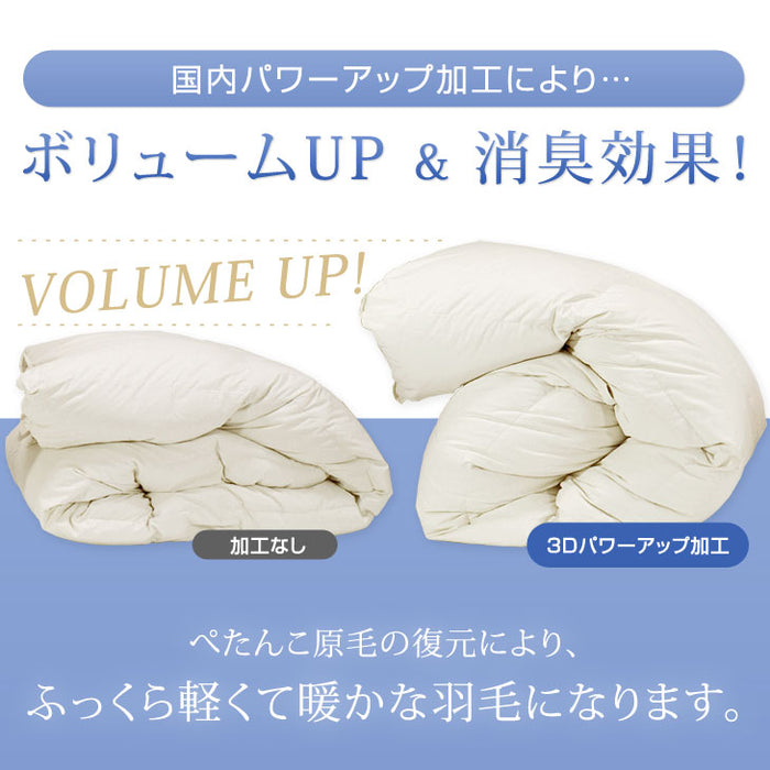 [クイーン] 増量1.9kg 羽毛布団 ホワイトダックダウン93％ CILゴールドラベル 36マス立体キルト 400dp以上 かさ高165mm以上 7年保証 日本製 〔10119120〕